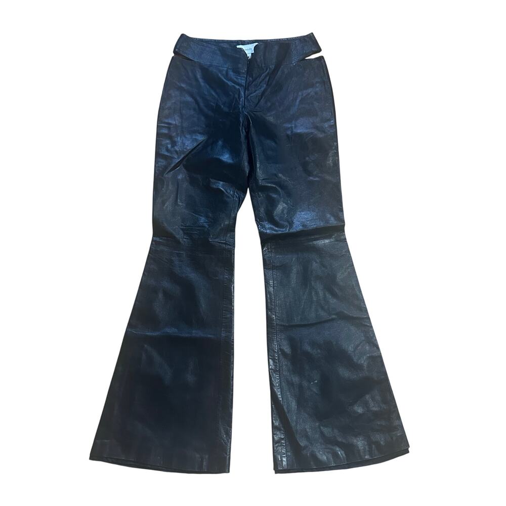 b.moody black leather flare leg pants size 4